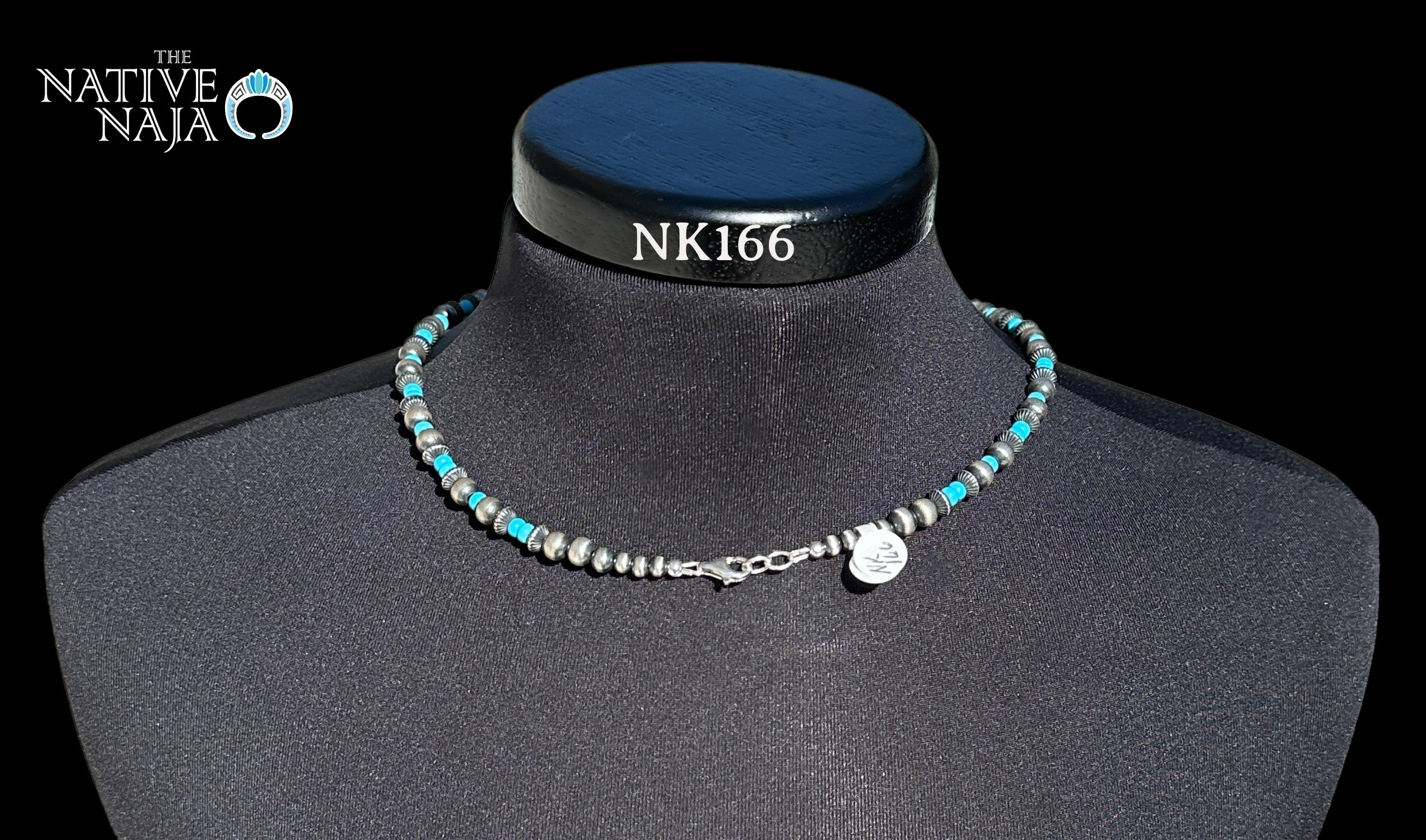 Navajo Hand Strung Sterling Silver Navajo Pearls & Turquoise Beads 20" Necklace NK166