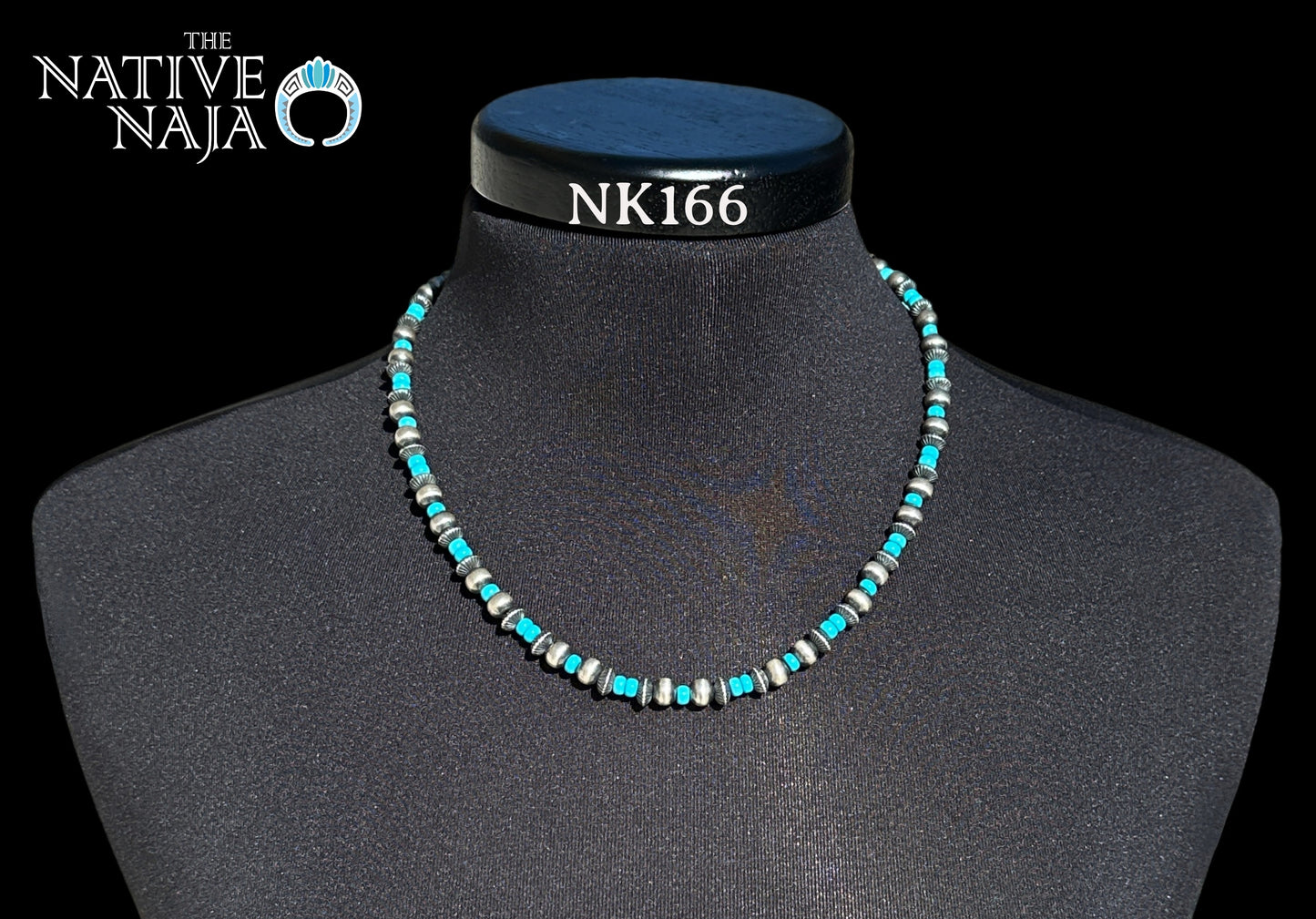 Navajo Hand Strung Sterling Silver Navajo Pearls & Turquoise Beads 20" Necklace NK166