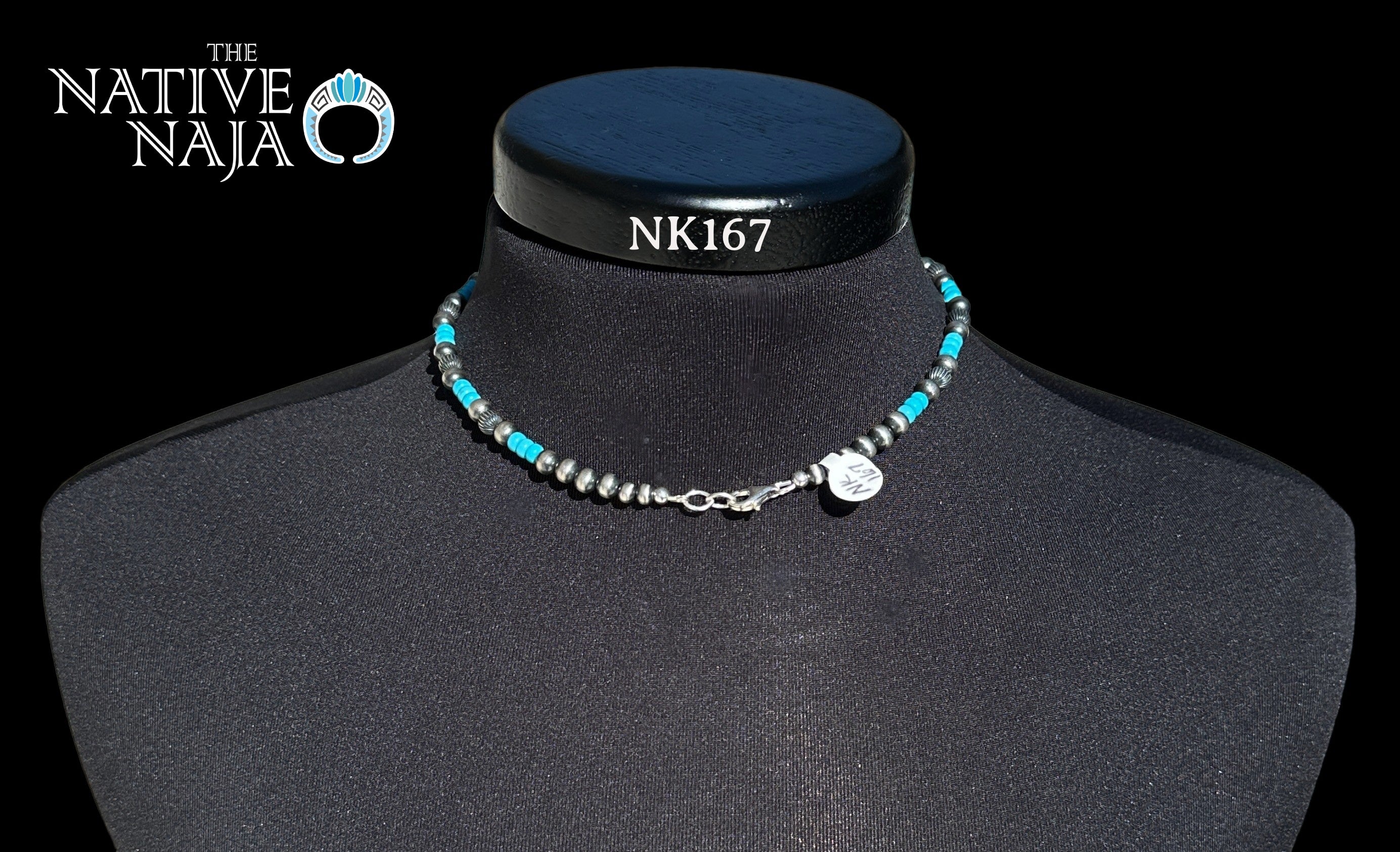 Navajo Hand Strung 6mm Sterling Silver Navajo Pearls & Turquoise Beads 16" Necklace NK167