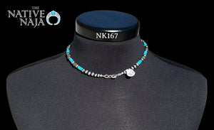 Navajo Hand Strung 6mm Sterling Silver Navajo Pearls & Turquoise Beads 16" Necklace NK167