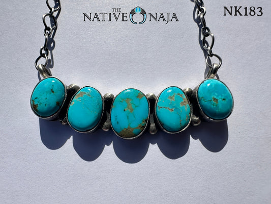 Navajo Robinson Martinez Sterling Silver & Kingman Turquoise Bar Necklace NK183