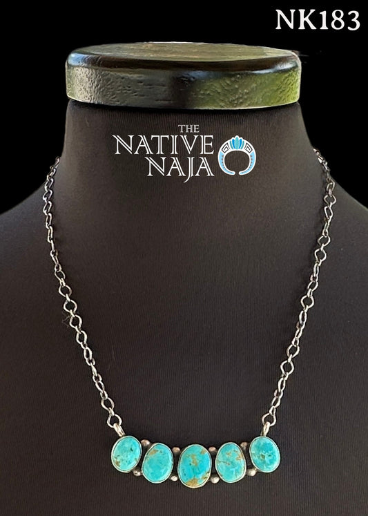 Navajo Robinson Martinez Sterling Silver & Kingman Turquoise Bar Necklace NK183