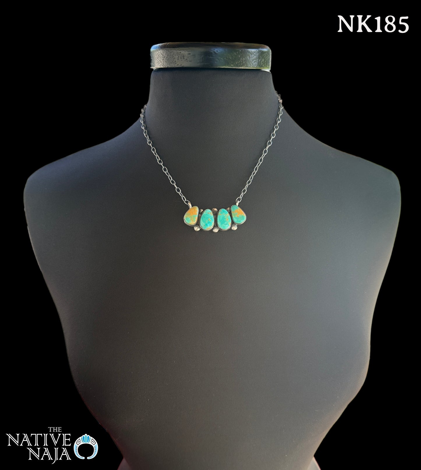 Navajo Robert Shakey Sterling Silver & Kingman Turquoise Bar Necklace NK185