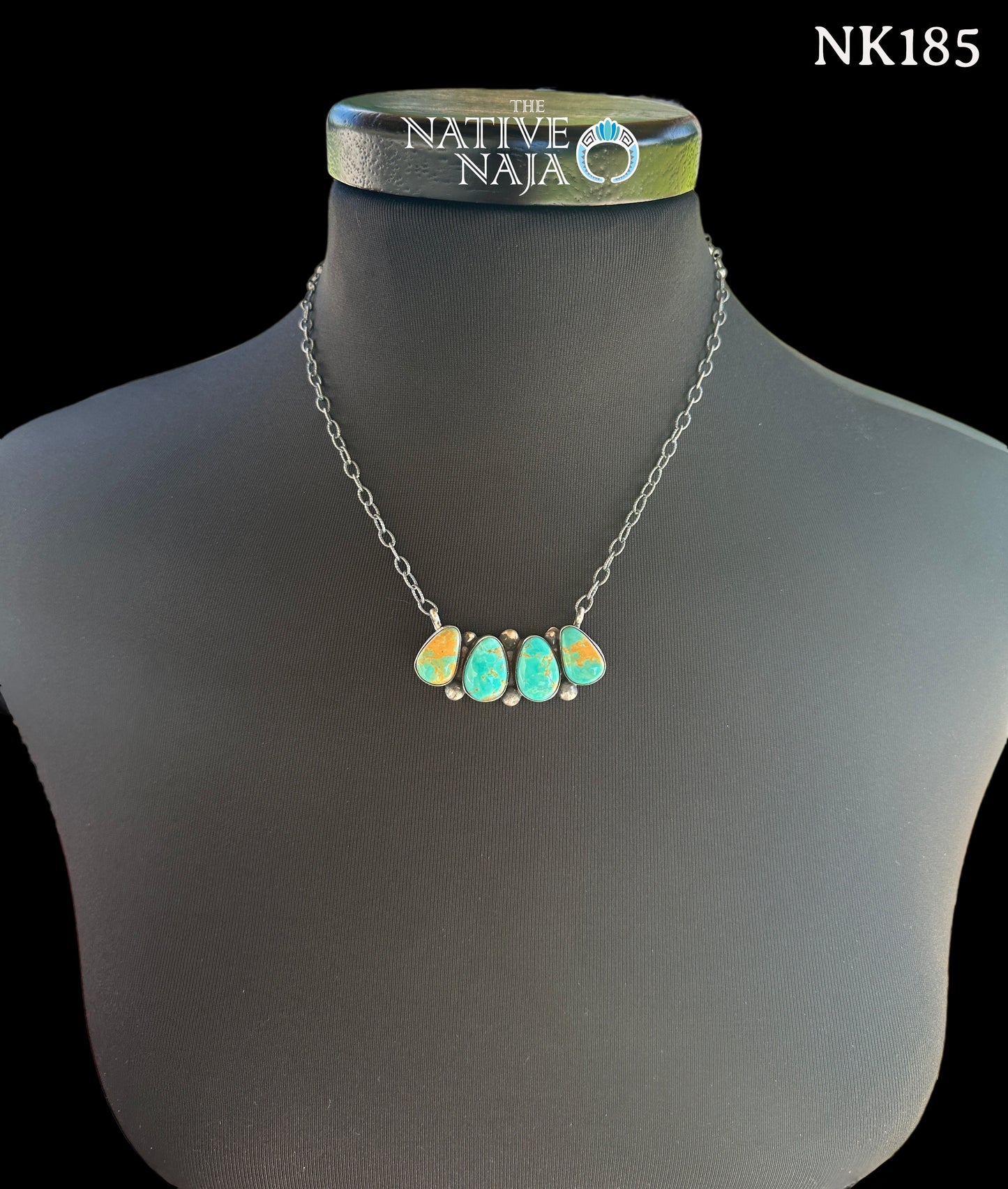 Navajo Robert Shakey Sterling Silver & Kingman Turquoise Bar Necklace NK185
