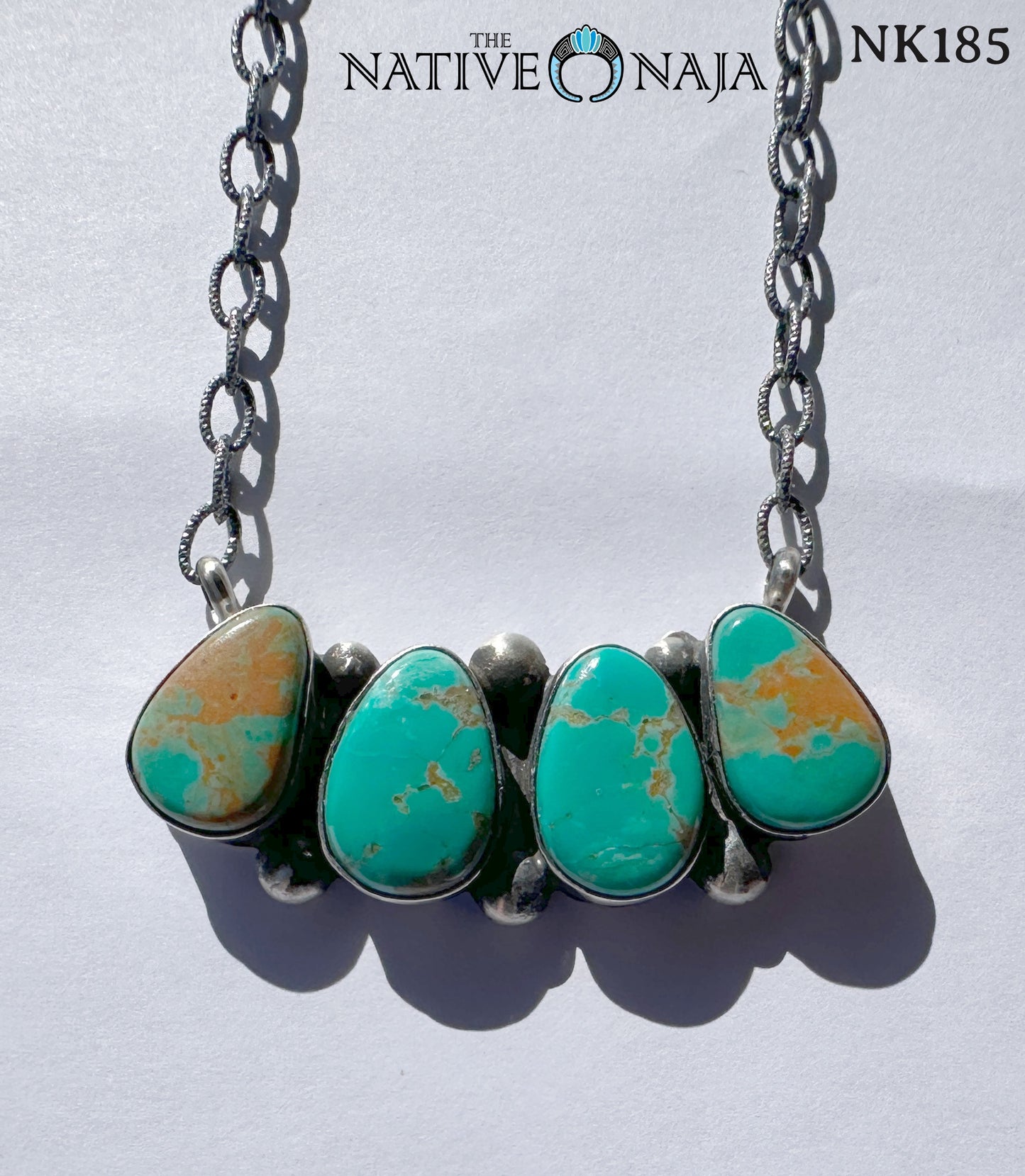 Navajo Robert Shakey Sterling Silver & Kingman Turquoise Bar Necklace NK185