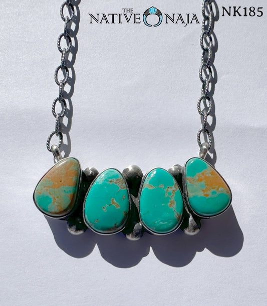 Navajo Robert Shakey Sterling Silver & Kingman Turquoise Bar Necklace NK185