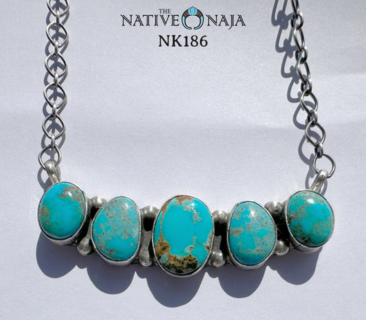 Navajo Robinson Martinez Sterling Silver & Kingman Turquoise Bar Necklace NK186