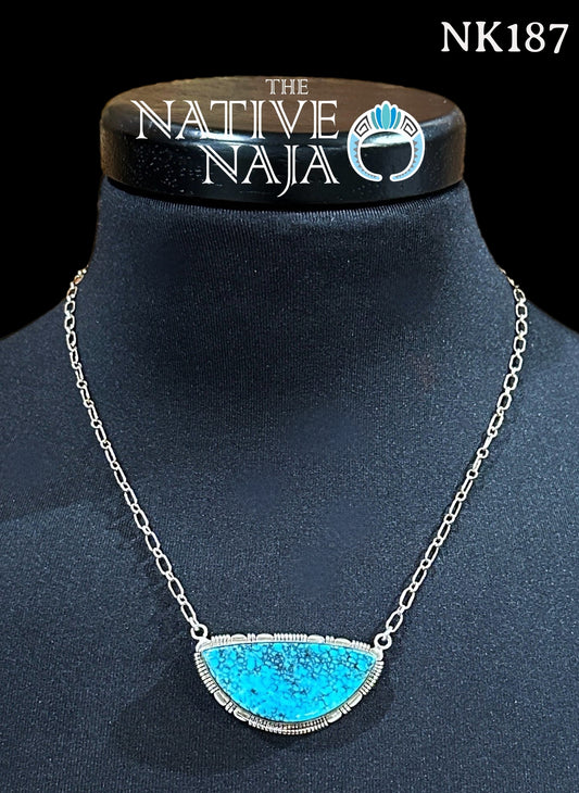 Navajo Steve Francisco Spiderweb Kingman Turquoise & Sterling Silver Necklace NK187