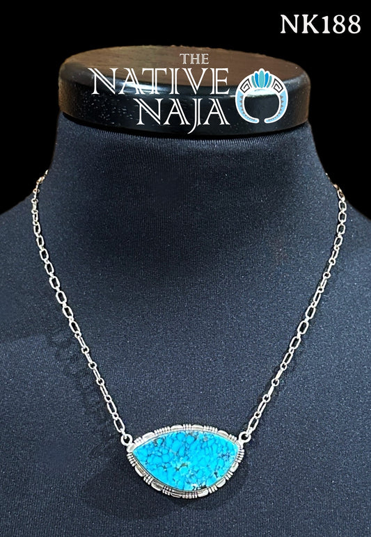 Navajo Steve Francisco Spiderweb Kingman Turquoise & Sterling Silver Necklace NK188