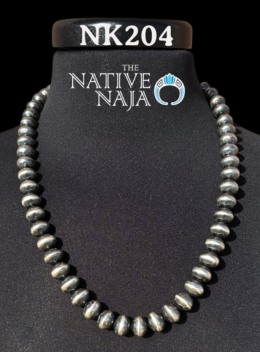 Navajo Handmade Hand Stamped 13mm Sterling Silver Navajo Pearl 25" Necklace NK204