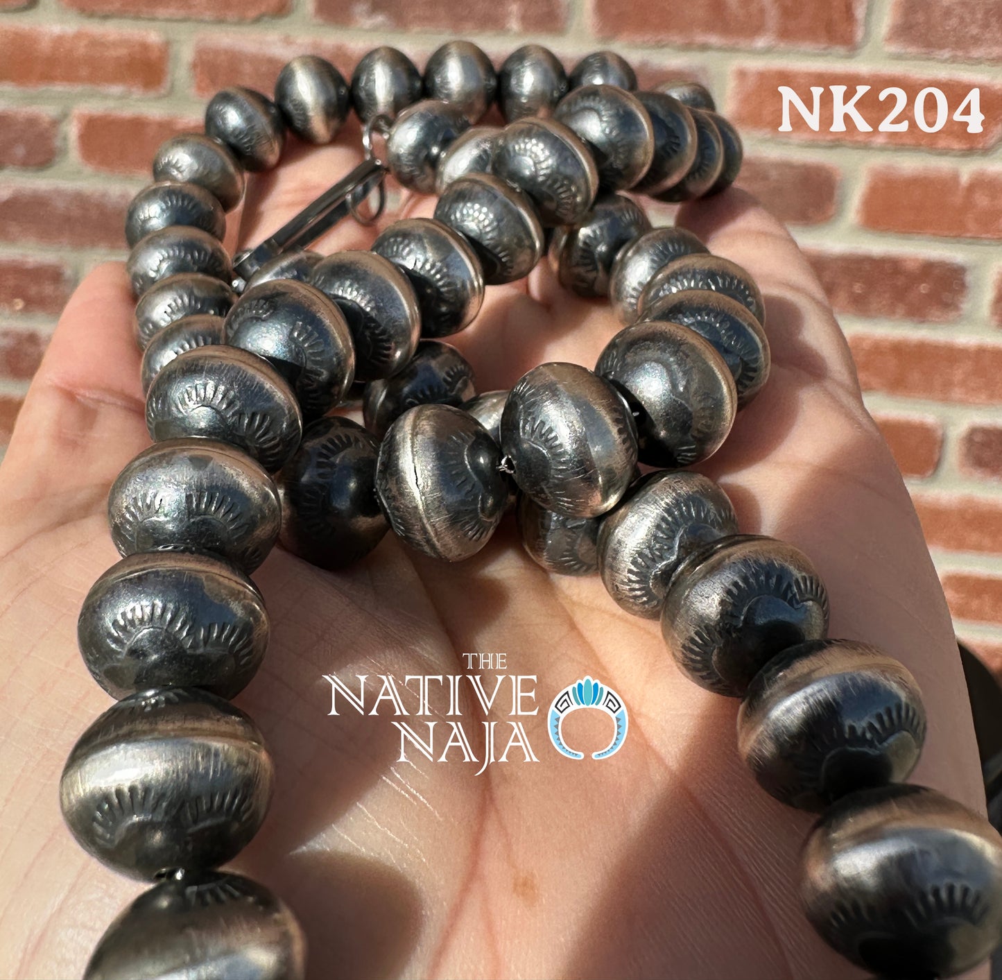 Navajo Handmade Hand Stamped 13mm Sterling Silver Navajo Pearl 25" Necklace NK204