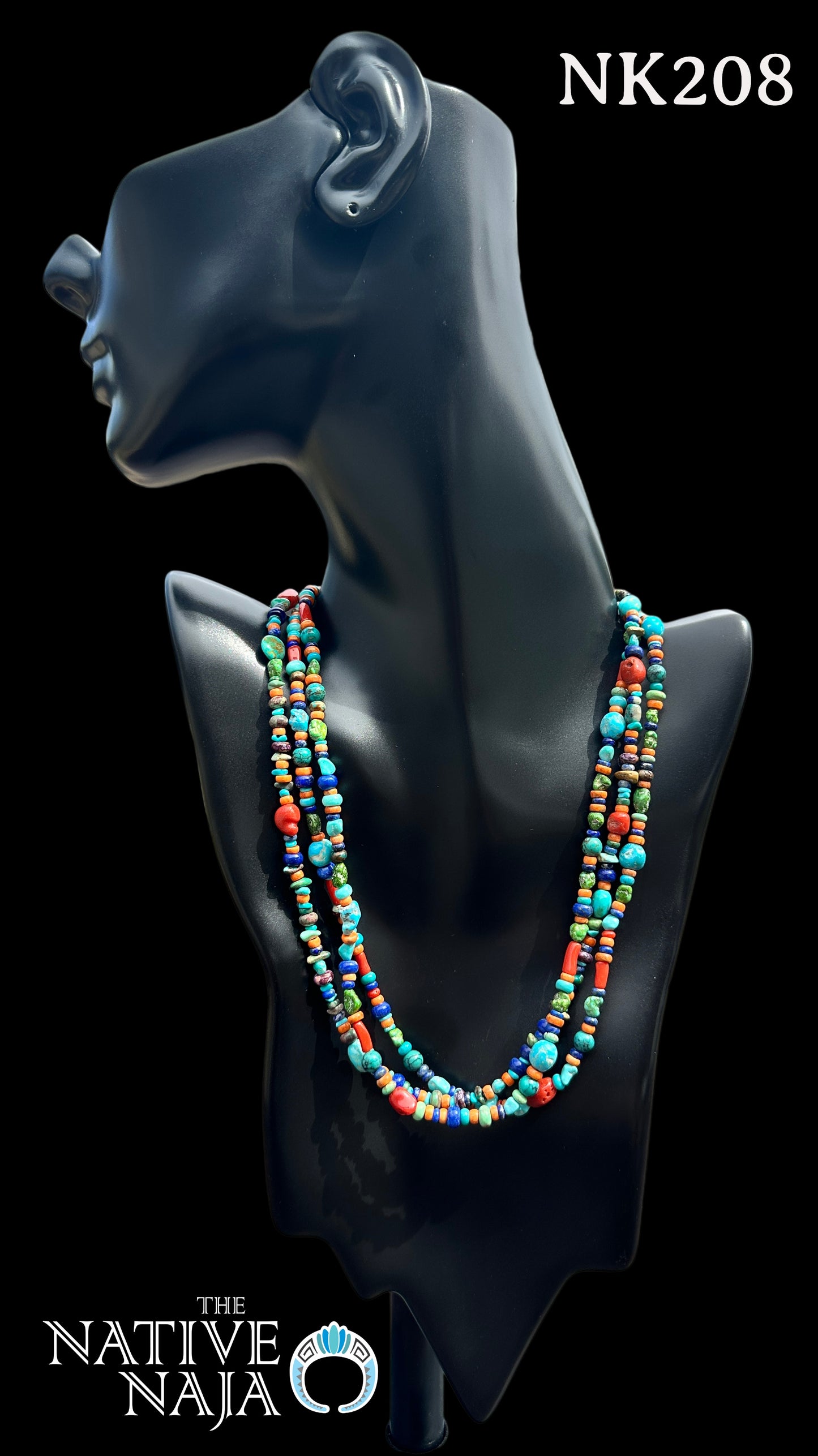 Navajo Rose Silago 3 Strand Multi Stone & Sterling Silver 18" Necklace NK208
