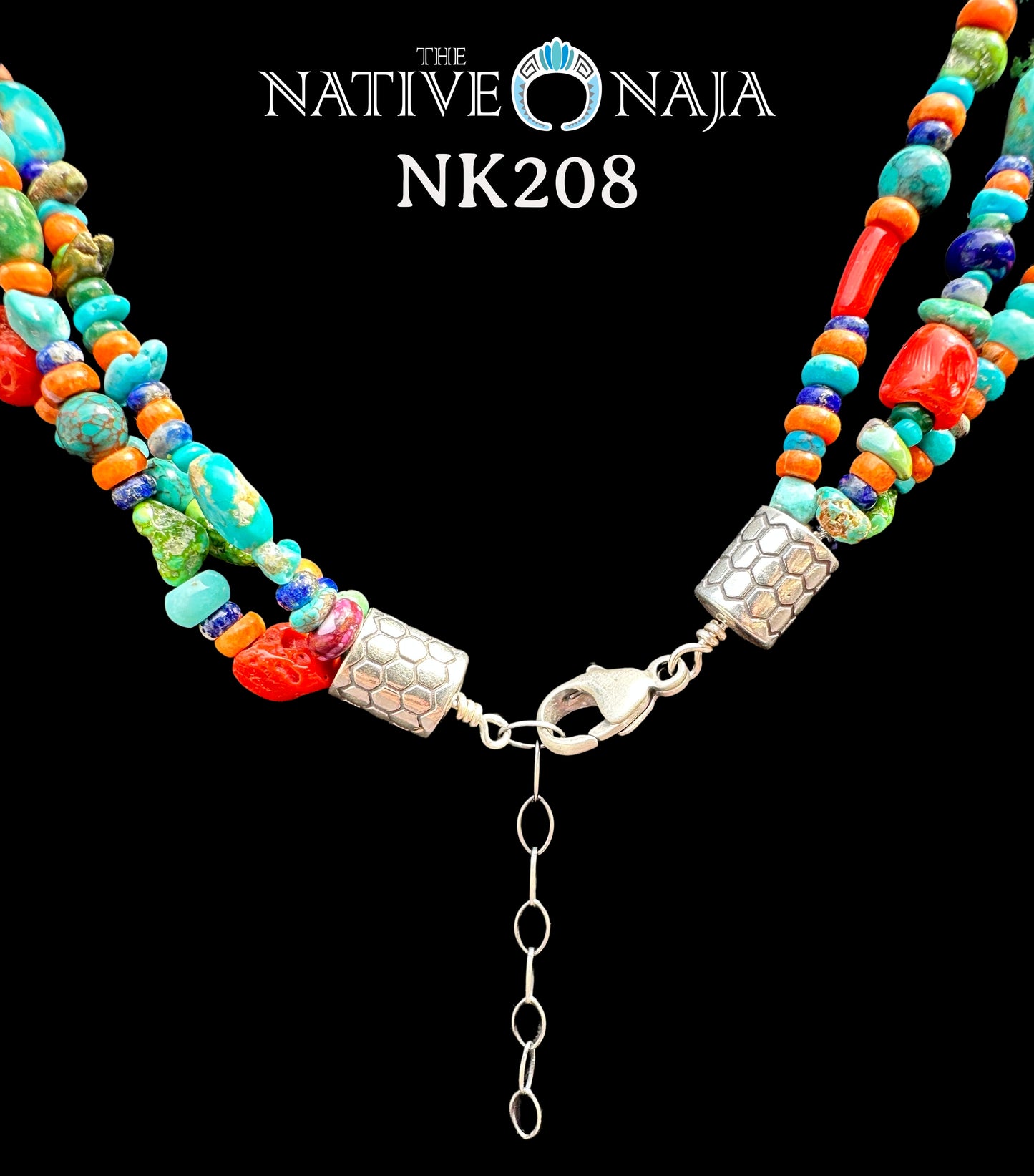 Navajo Rose Silago 3 Strand Multi Stone & Sterling Silver 18" Necklace NK208