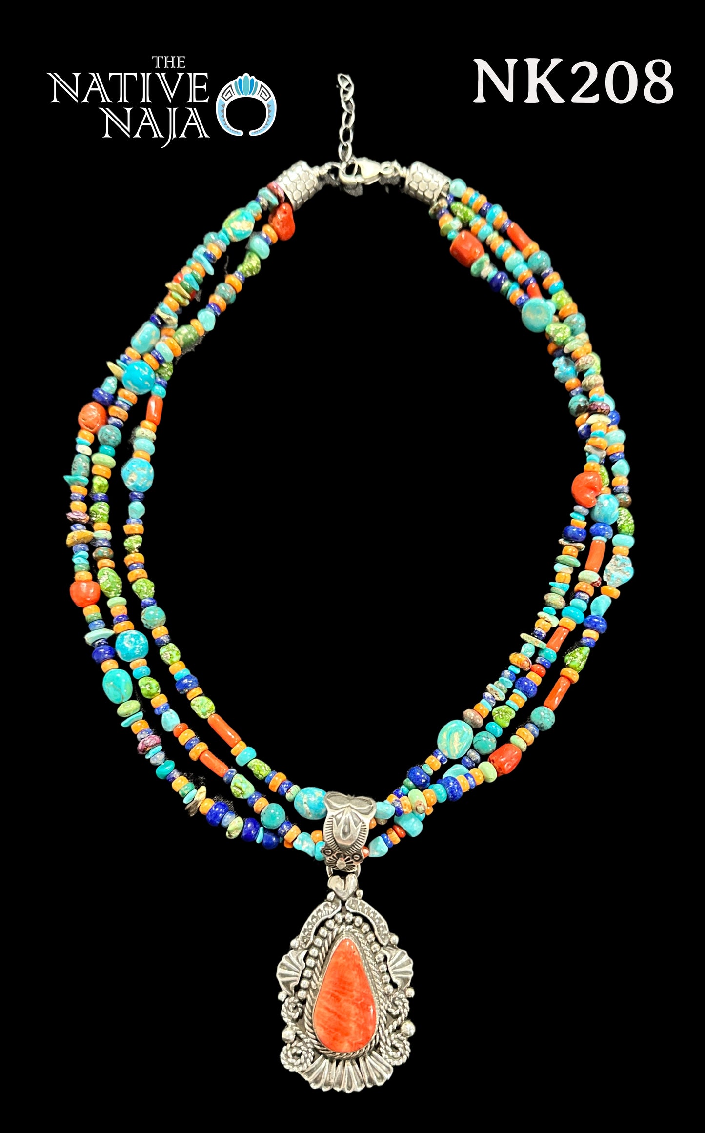 Navajo Rose Silago 3 Strand Multi Stone & Sterling Silver 18" Necklace NK208