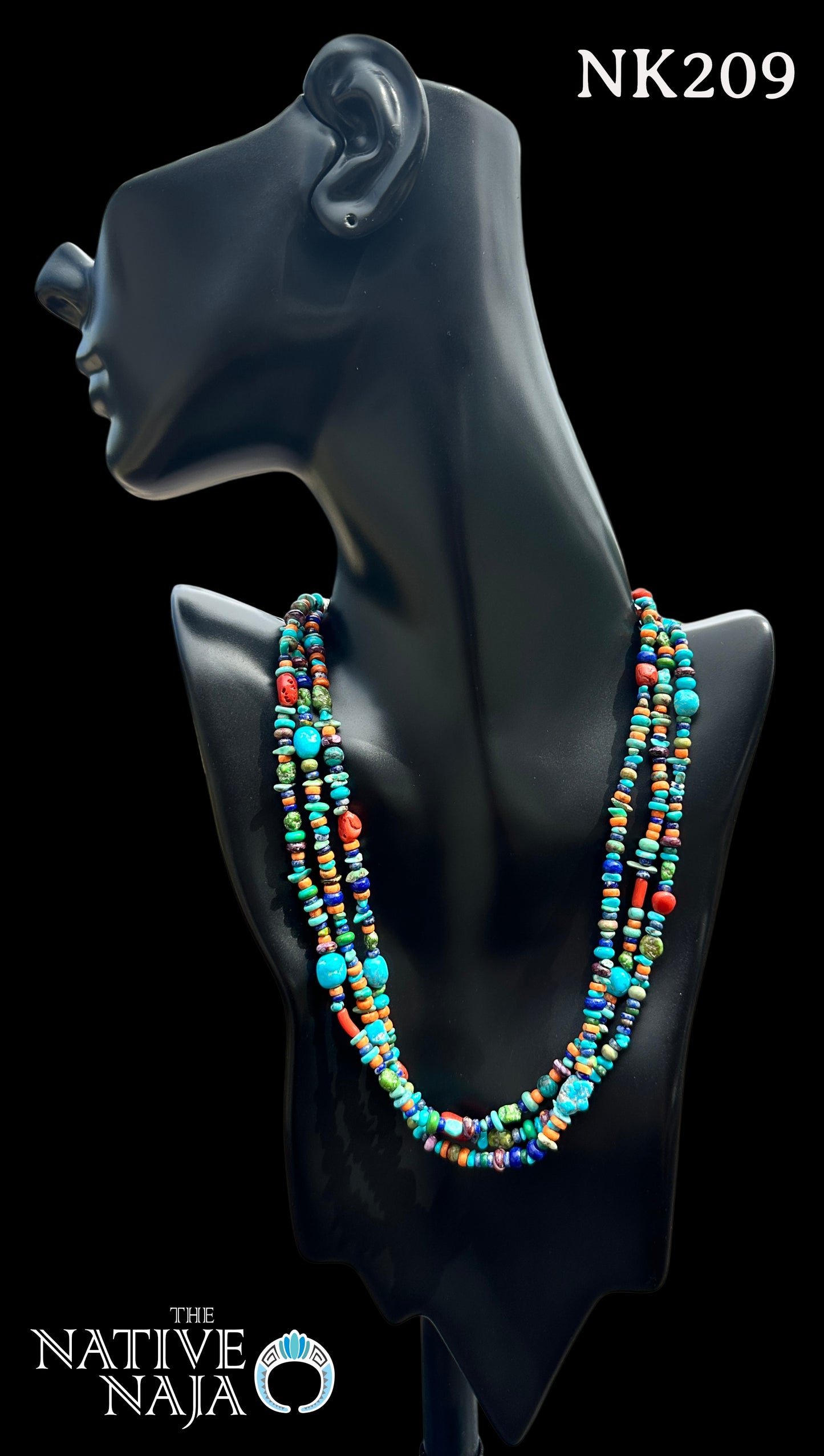 Navajo Rose Silago 3 Strand Multi Stone & Sterling Silver 18" Necklace NK209
