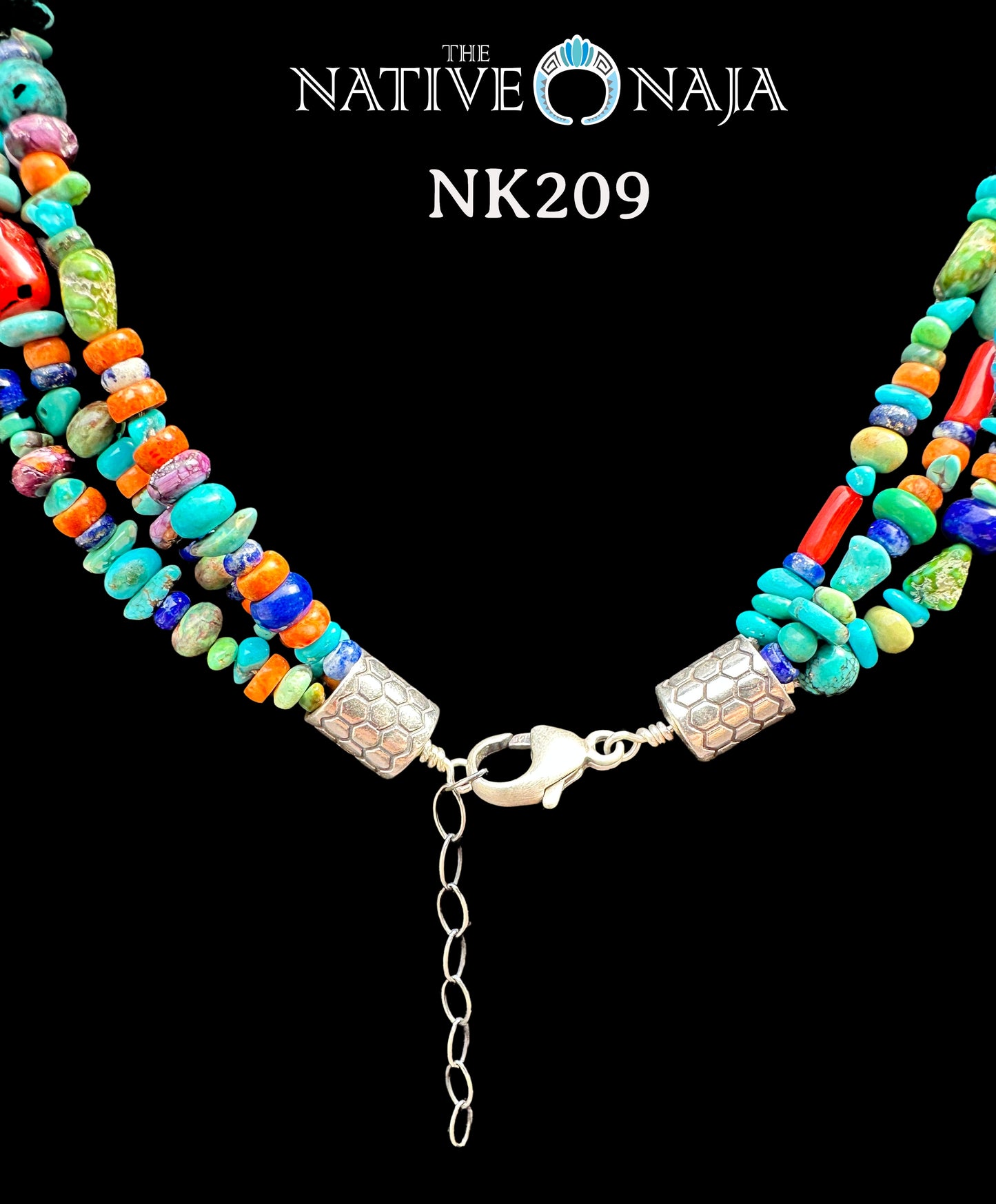 Navajo Rose Silago 3 Strand Multi Stone & Sterling Silver 18" Necklace NK209