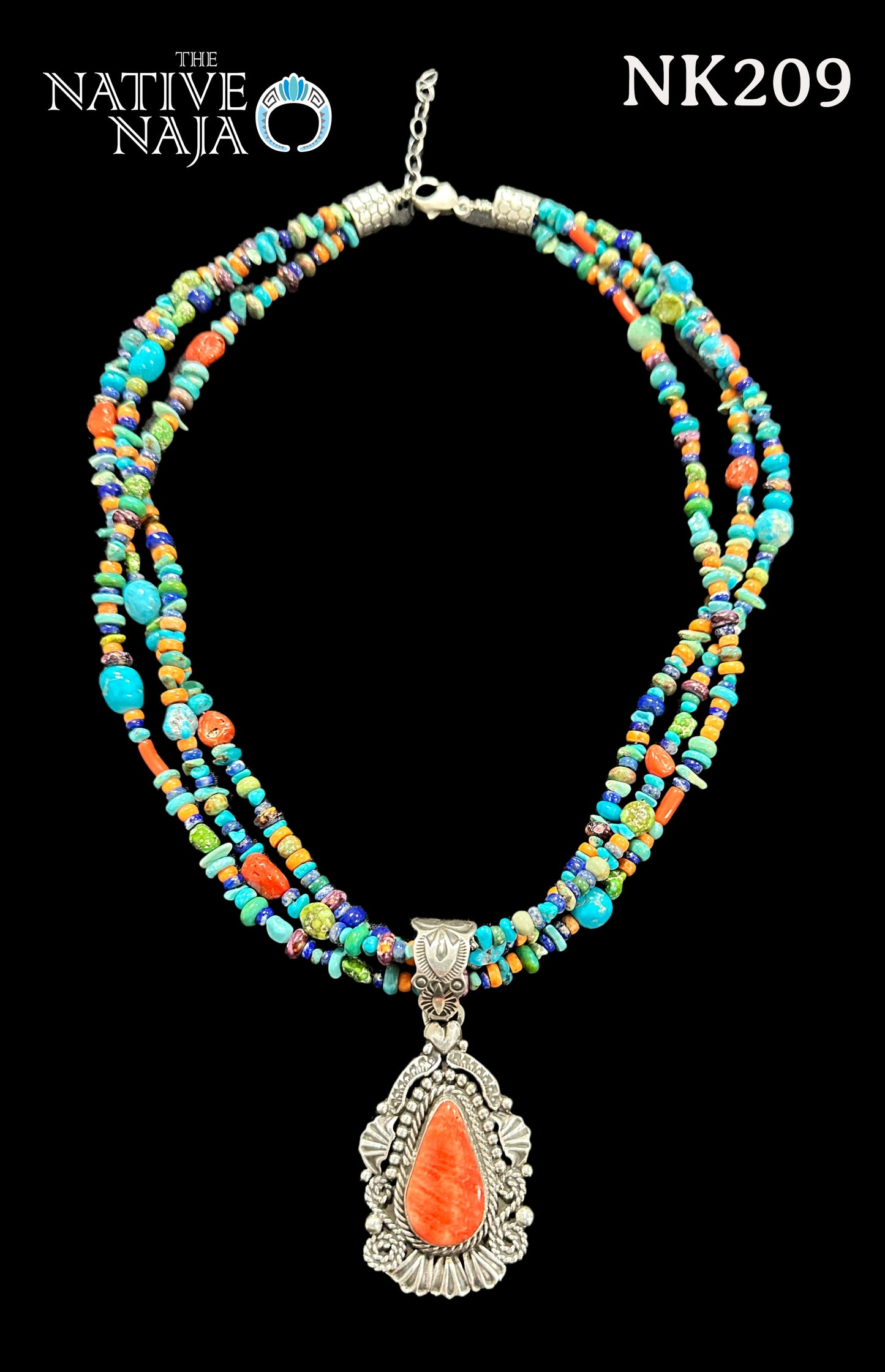 Navajo Rose Silago 3 Strand Multi Stone & Sterling Silver 18" Necklace NK209