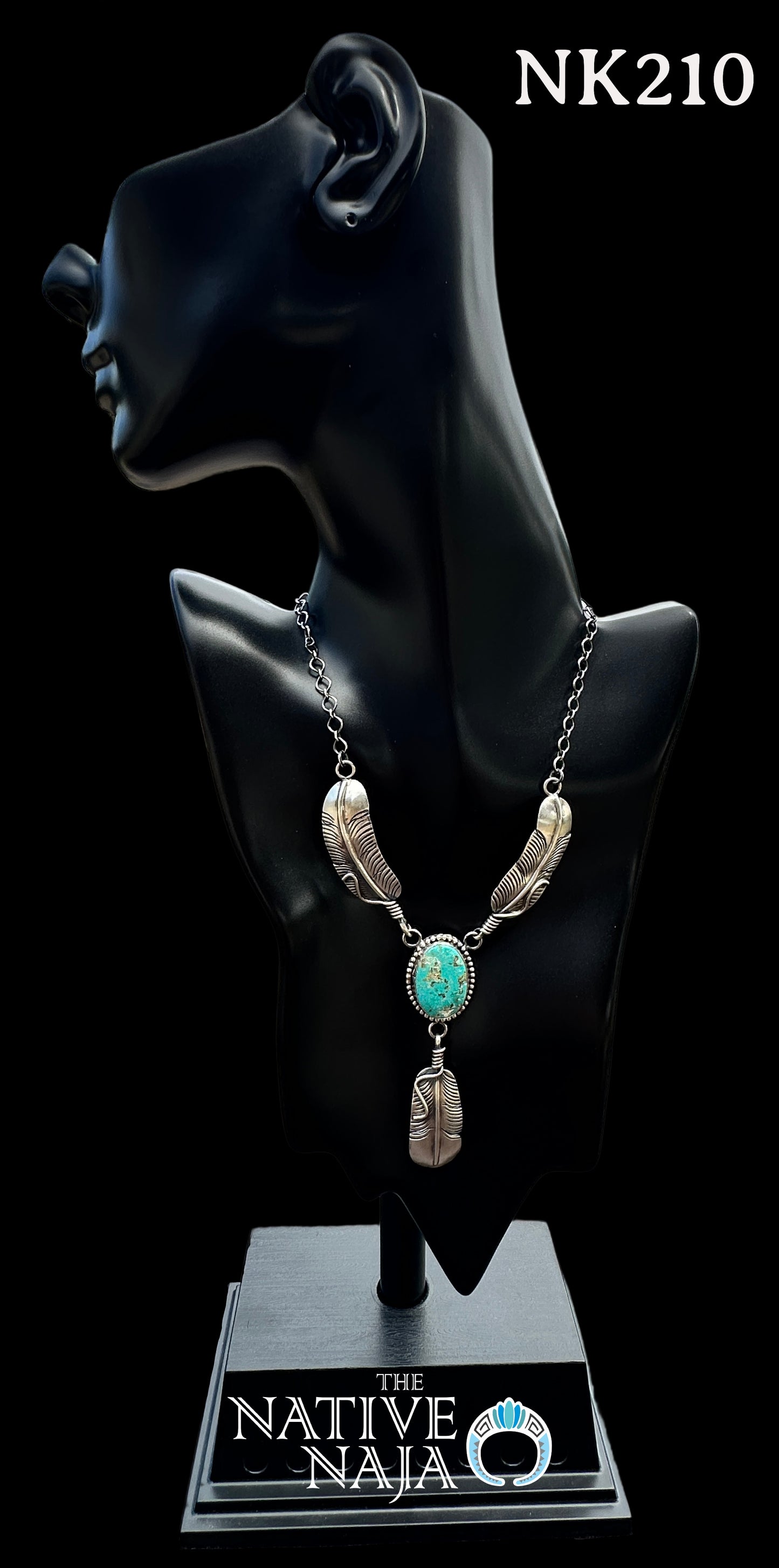 Navajo Kobe Martinez Cripple Creek Turquoise & Sterling Silver Feather Necklace NK210