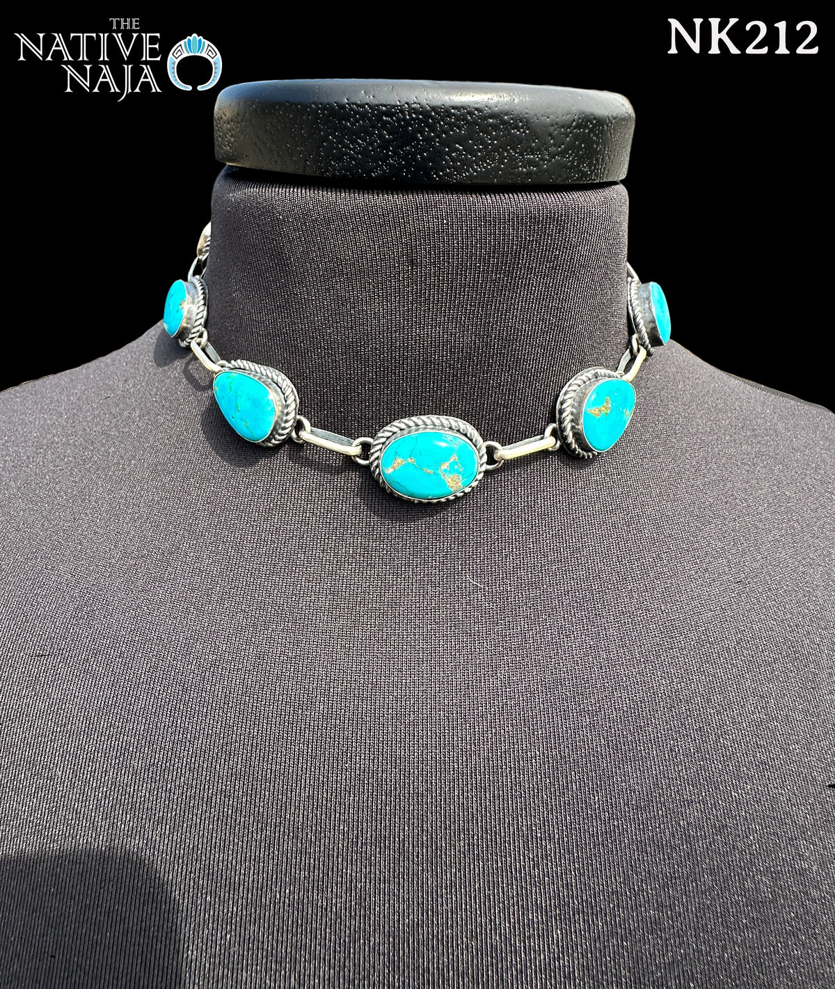 Navajo Freida Martinez Kingman Turquoise & Sterling Sterling 7 Stone Choker Necklace NK212