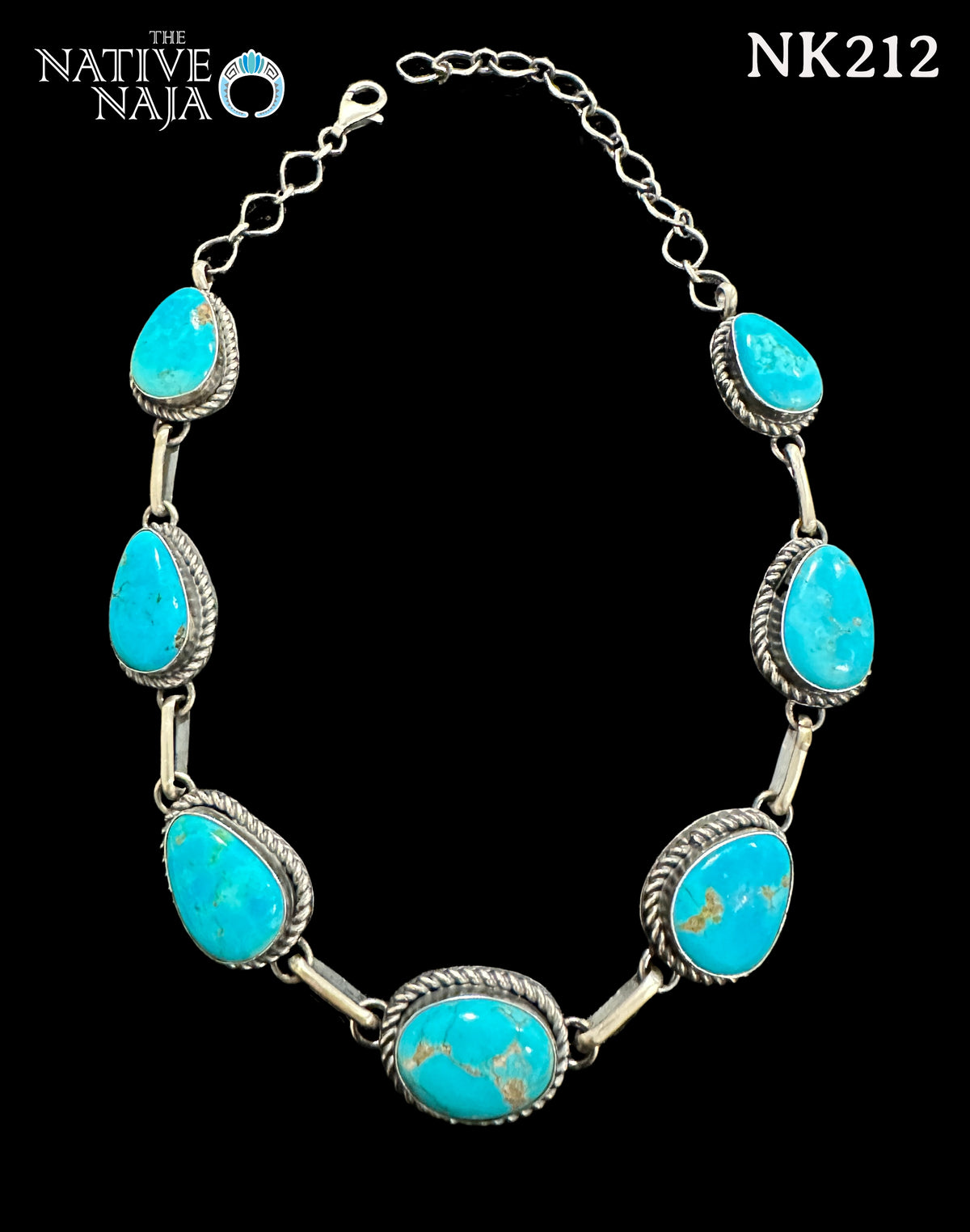 Navajo Freida Martinez Kingman Turquoise & Sterling Sterling 7 Stone Choker Necklace NK212
