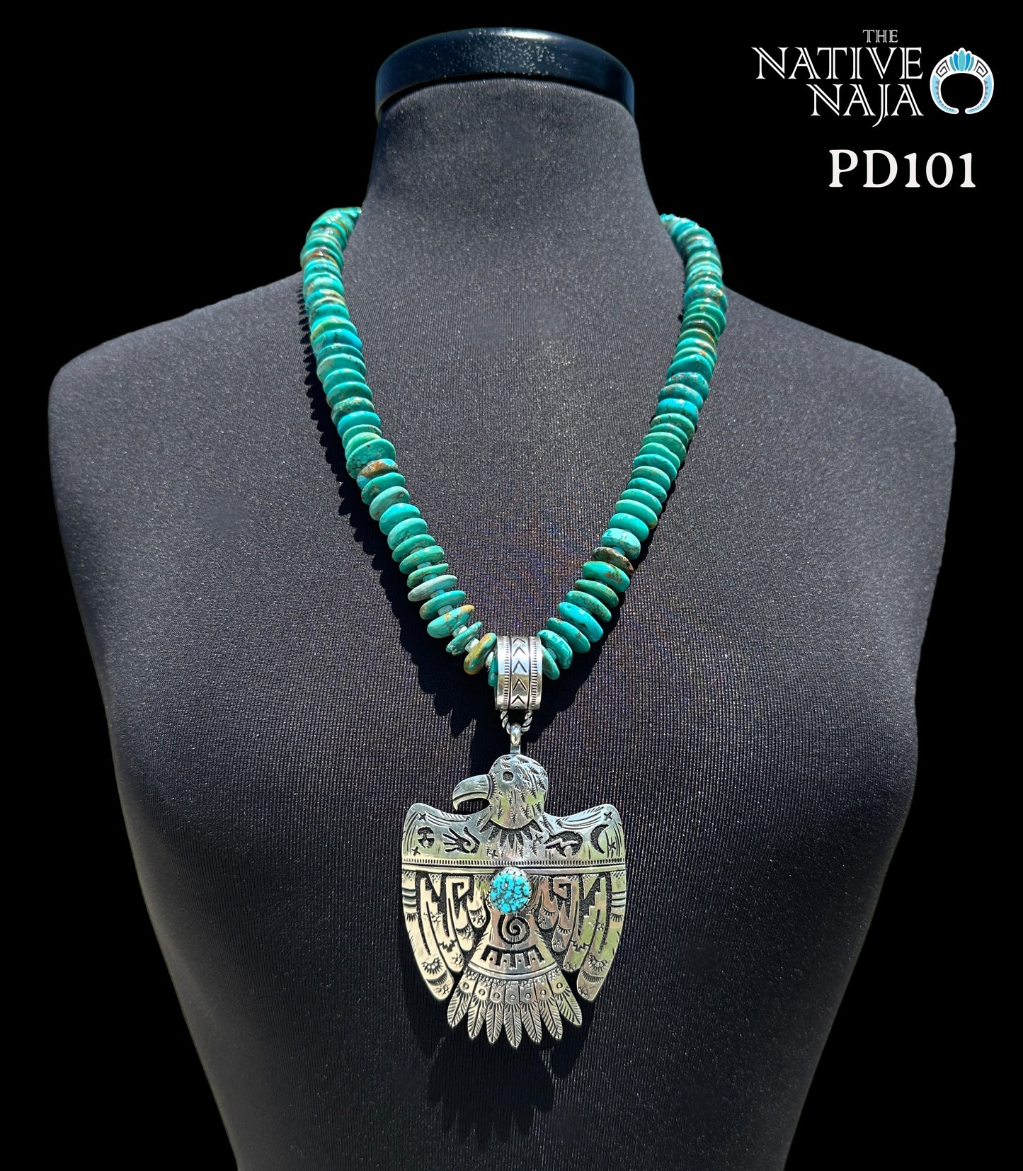 Amazing Navajo Artist Richard Singer Sterling Silver & Kingman Turquoise Large Thunderbird Pendant PD101