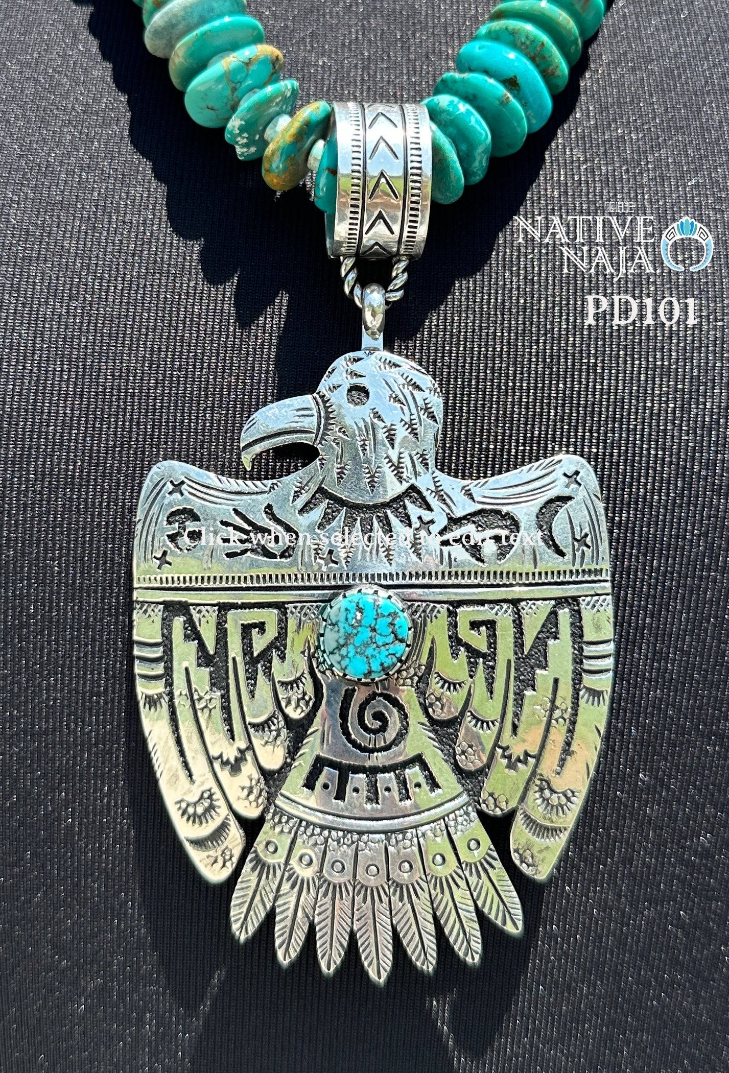 Amazing Navajo Artist Richard Singer Sterling Silver & Kingman Turquoise Large Thunderbird Pendant PD101