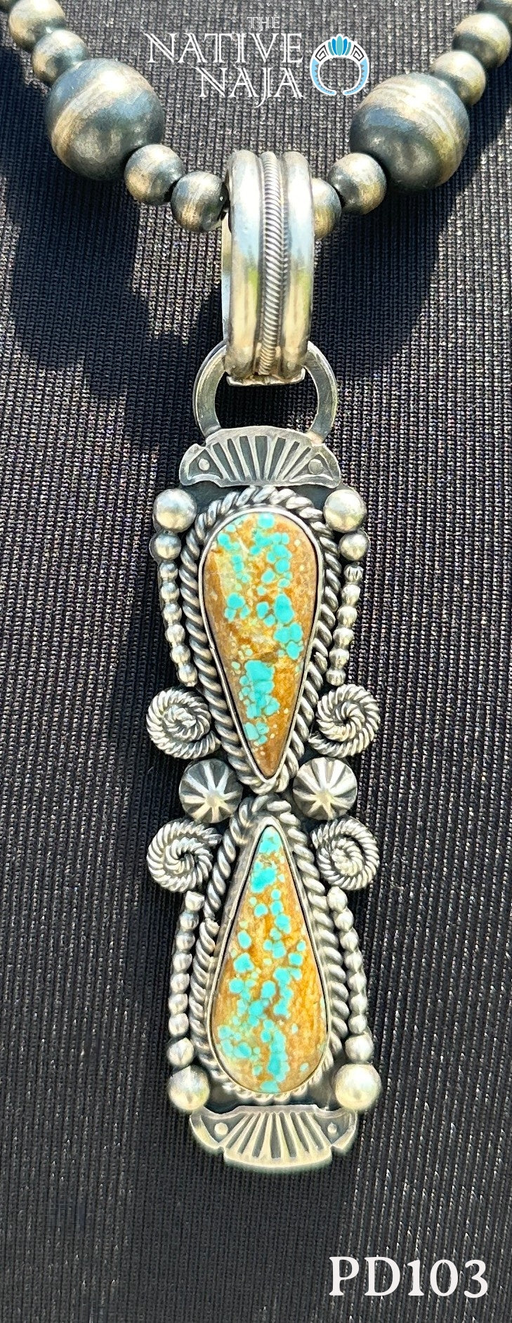 Navajo Artist Rosita Calladitto Large Sterling Silver & Mine #8 Turquoise Pendant PD103