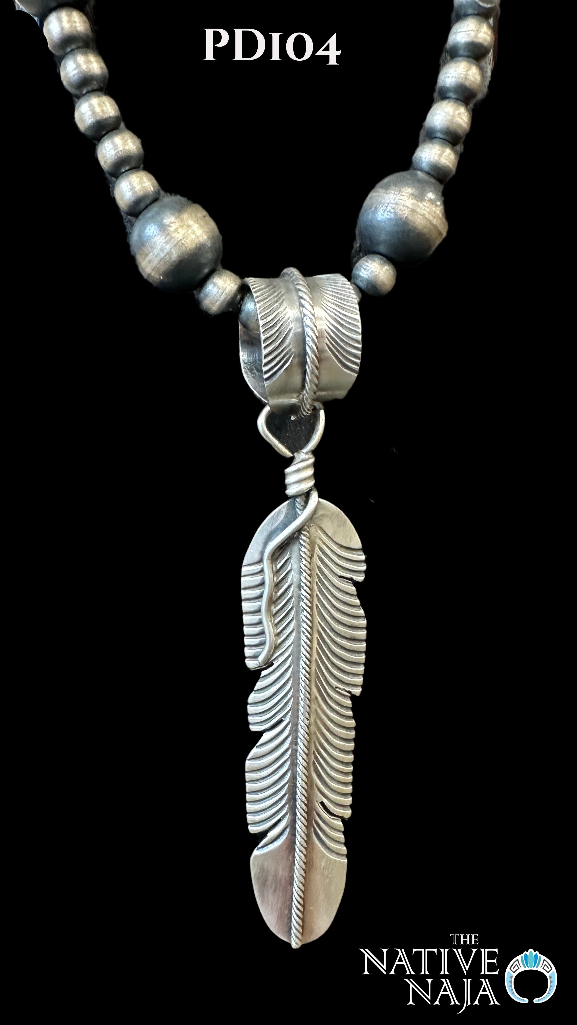 Navajo Artist Kobi Martinez Large Sterling Silver Feather Pendant PD104