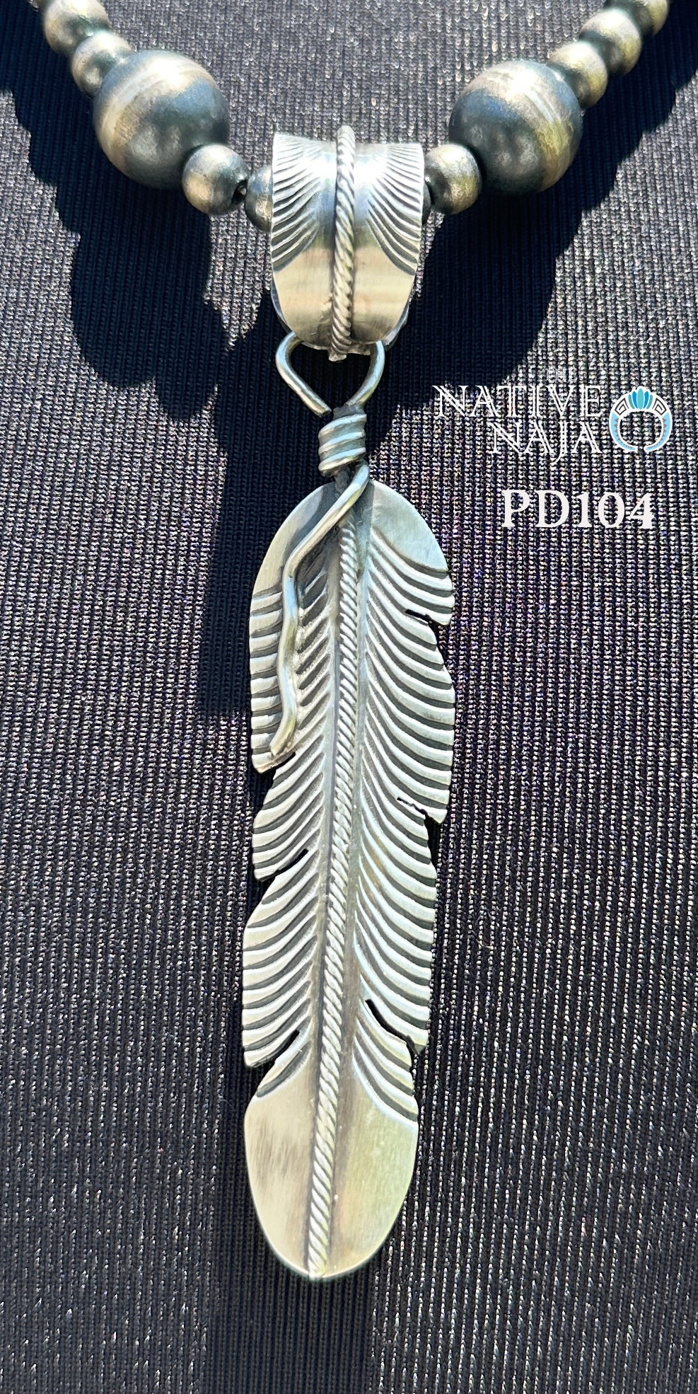 Navajo Artist Kobi Martinez Large Sterling Silver Feather Pendant PD104