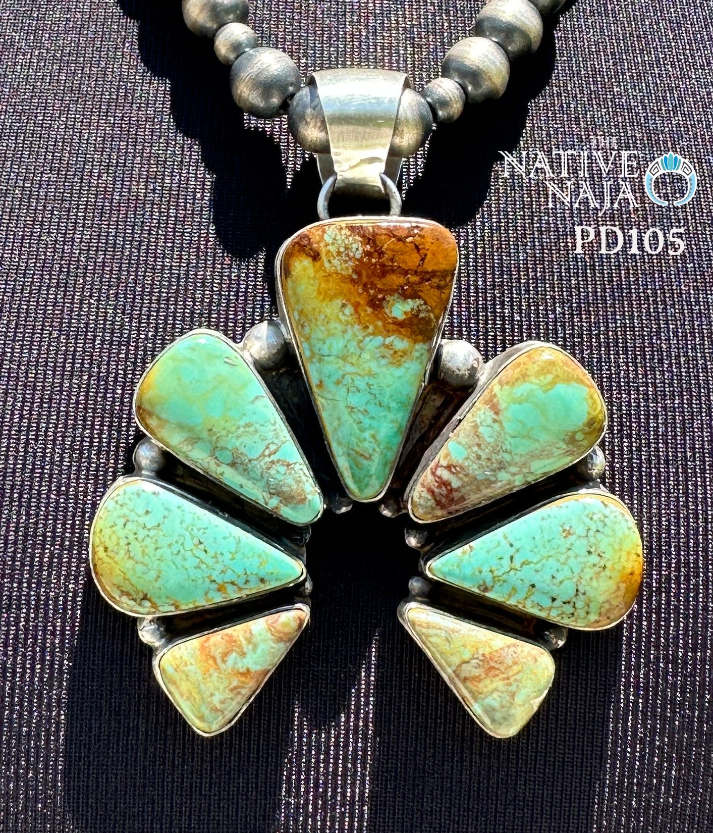 Navajo Artist Robert Shakey Sterling Silver & Mine #8 Turquoise Naja Pendant PD105