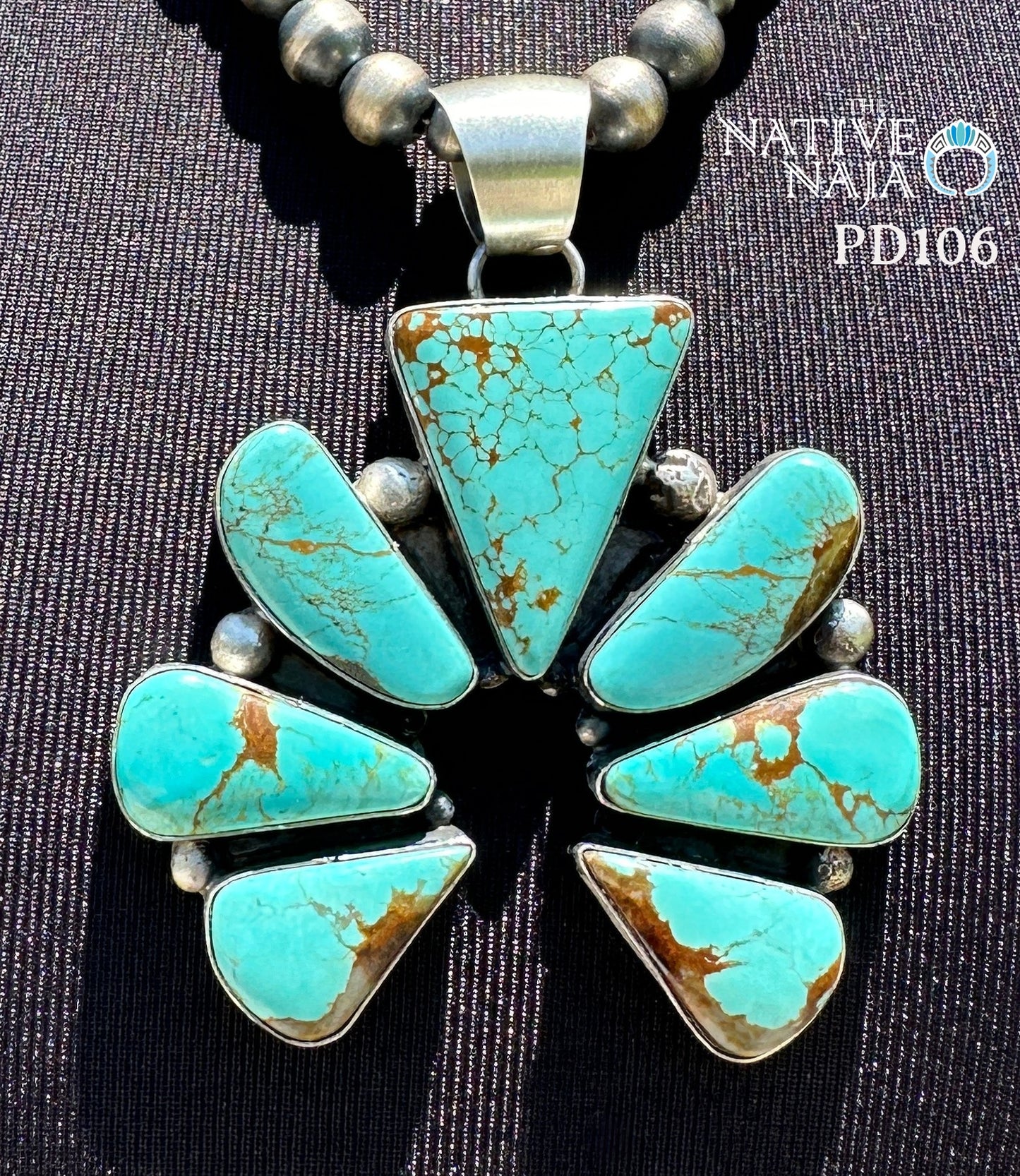 Navajo Artist Robert Shakey Sterling Silver & Mine #8 Turquoise Naja Pendant PD106