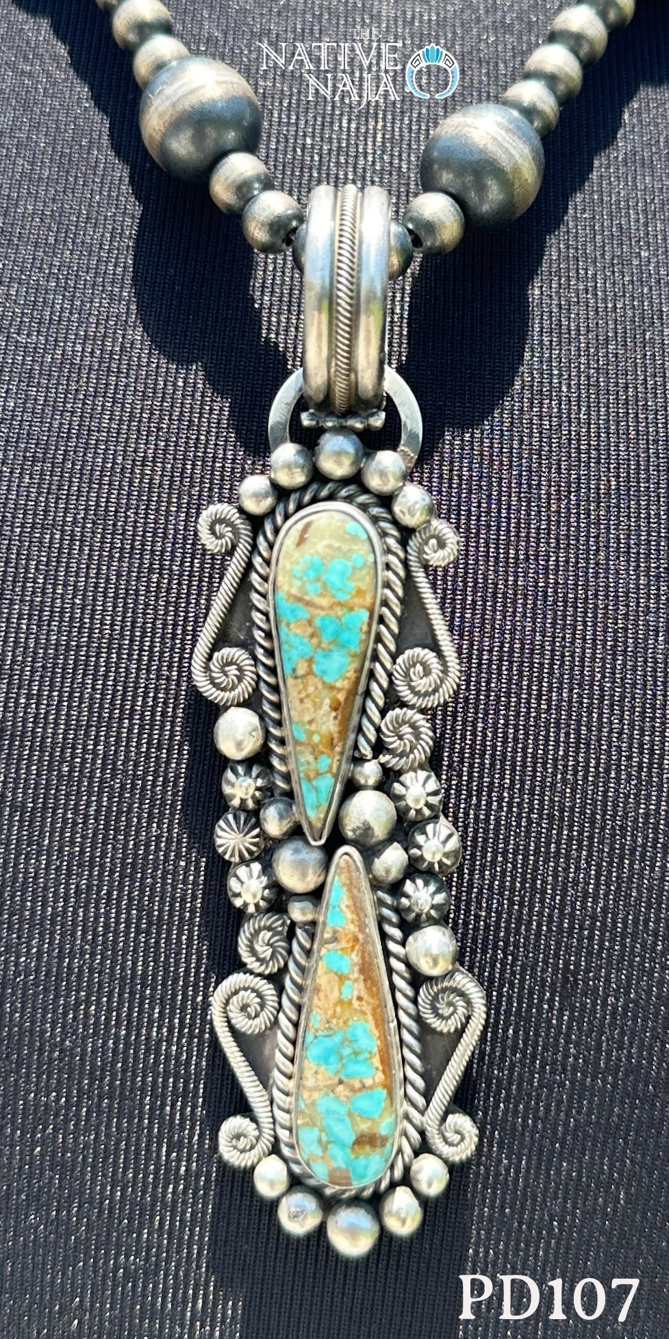 Navajo Artist Rosita Calladitto Large Sterling Silver & Mine #8 Turquoise Pendant PD107