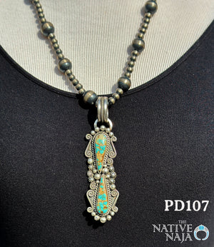 Navajo Artist Rosita Calladitto Large Sterling Silver & Mine #8 Turquoise Pendant PD107