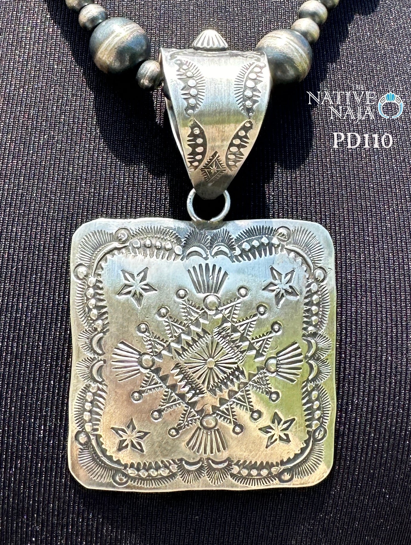 Navajo Vincent J Platero Large Square Hand Stamped Sterling Silver Pendant PD110