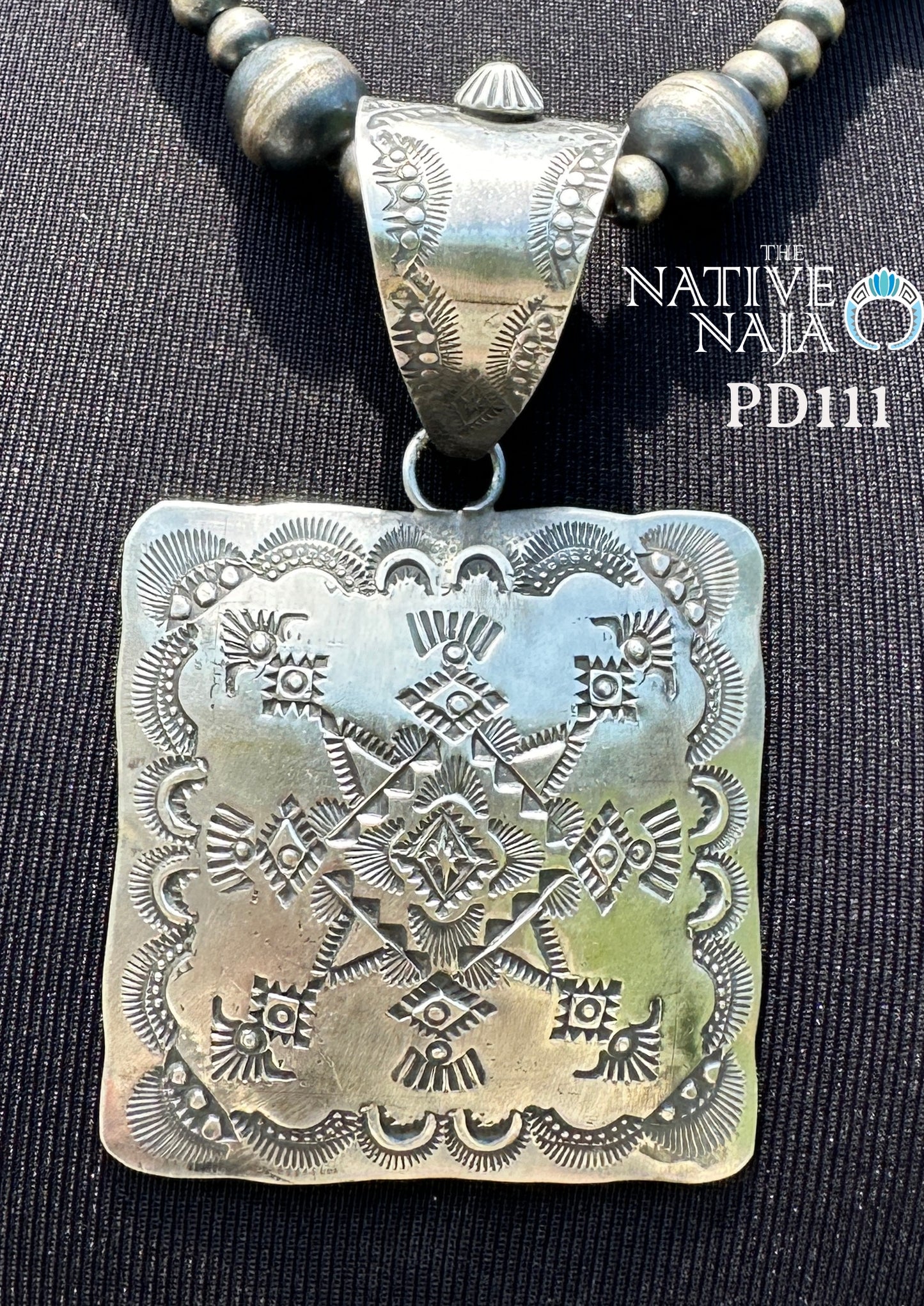 Navajo Artist Vincent J Platero Large Hand Stamped Sterling Silver Pendant PD111