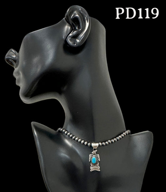 Navajo Freda Martinez Sterling Silver & Kingman Turquoise Thunderbird Pendant PD119