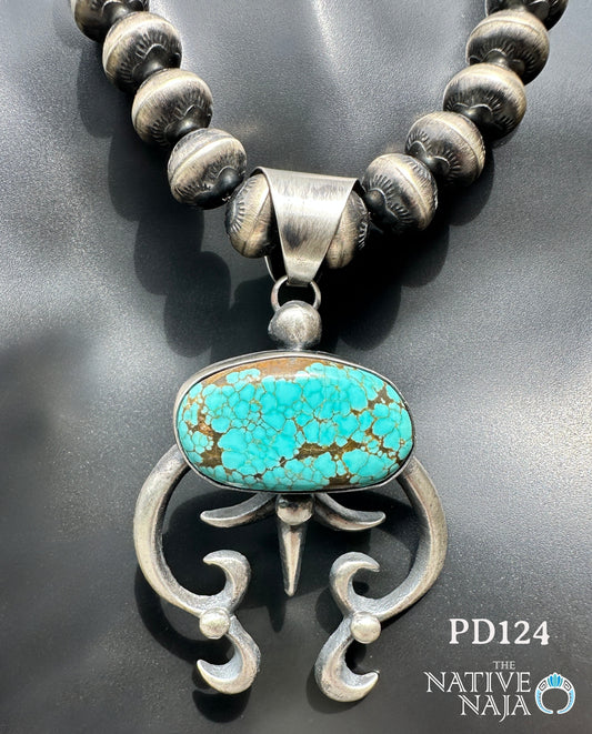 Navajo Chimney Butte Sterling Silver Mine #8 Turquoise Naja Sandcast Pendant PD124