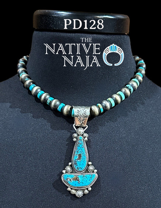 Navajo Rosella Paxton Blue Gem Turquoise & Sterling Silver Pendant PD128