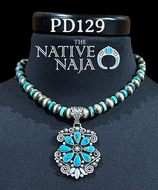 Navajo Geneva Apachito Kingman, Egyptian Turquoise & Sterling Silver Pendant PD129