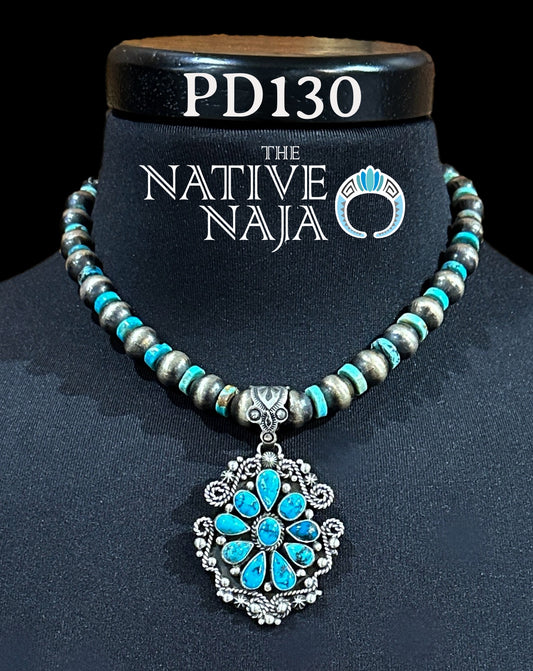 Navajo Geneva Apachito Kingman, Egyptian Turquoise & Sterling Silver Pendant PD130