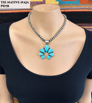 Navajo Robert Shakey Sterling Silver & Kingman Turquoise Naja Pendant PD78