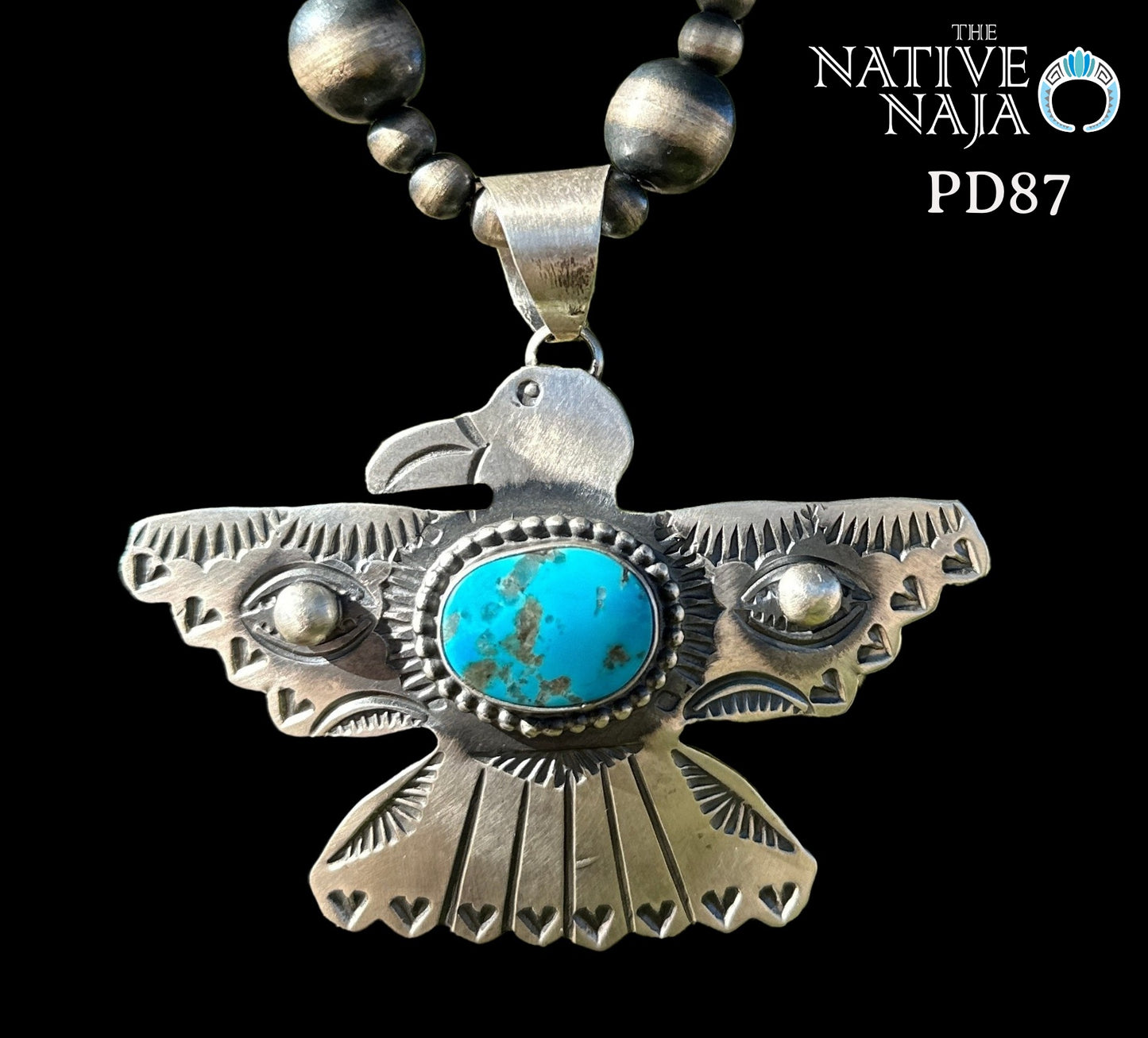 Native Artist Chimney Butte Kingman Turquoise & Sterling Silver Thunderbird Pendant PD87