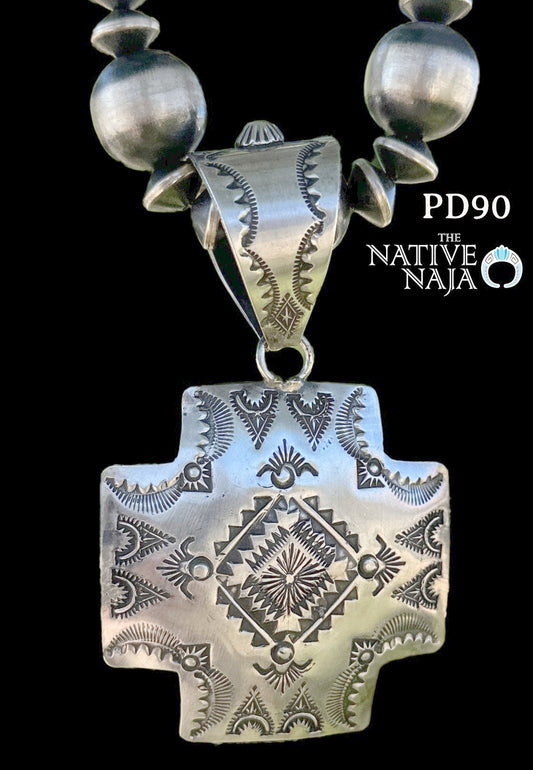 Navajo Vincent Platero Hand Stamped Sterling Silver Cross Pendant PD90