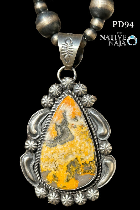 Navajo Artist Jeff James Sterling Silver & Bumblebee/Jasper Pendant PD94