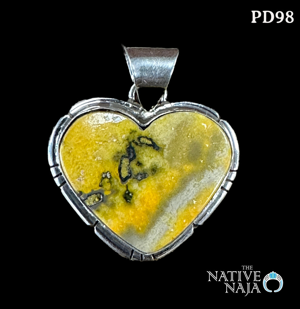 Dainty Navajo Sterling Silver & Bumblebee/Jasper Heart Pendant PD98
