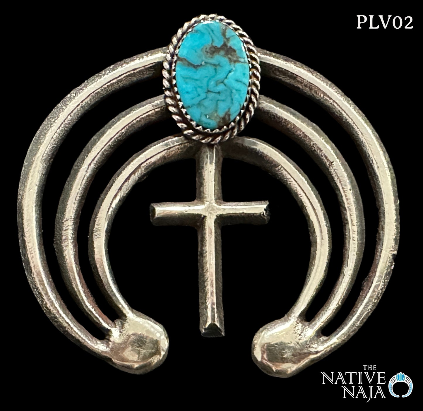 VTG Navajo E.S. Mitchel Kingman Turquoise & Sterling Silver Sandcast Naja Pendant PLV02