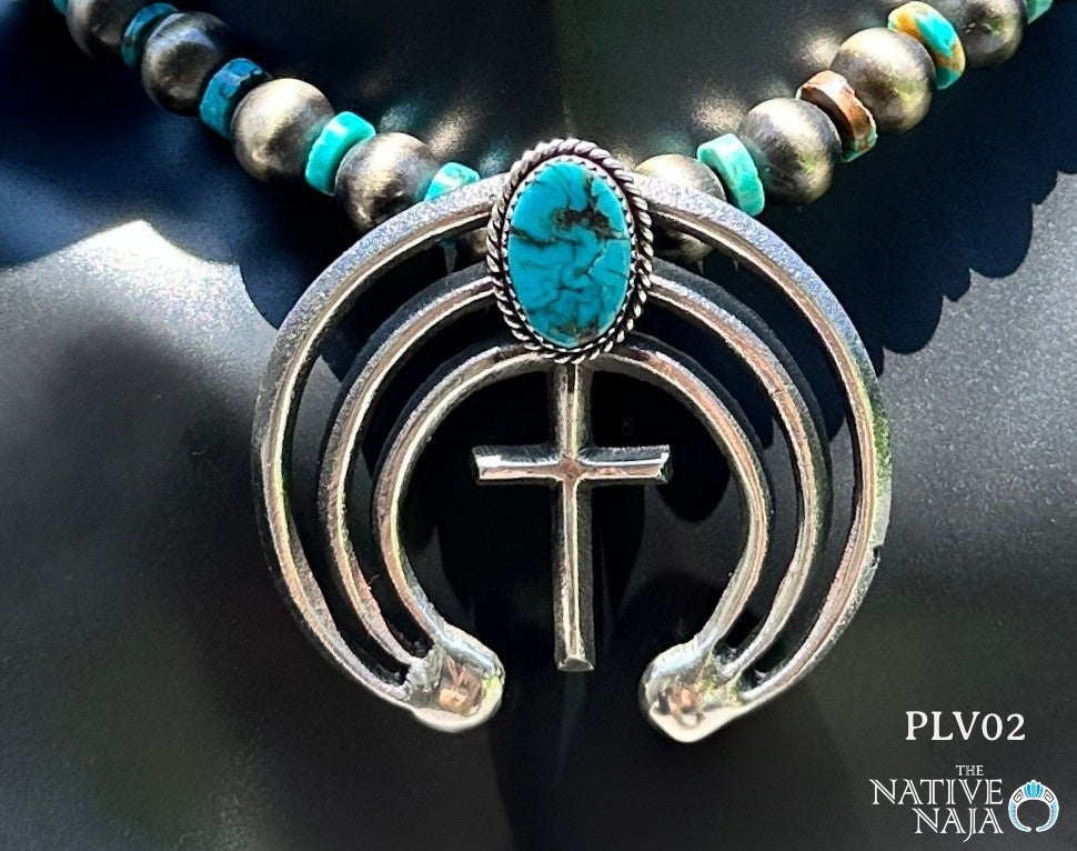 VTG Navajo E.S. Mitchel Kingman Turquoise & Sterling Silver Sandcast Naja Pendant PLV02