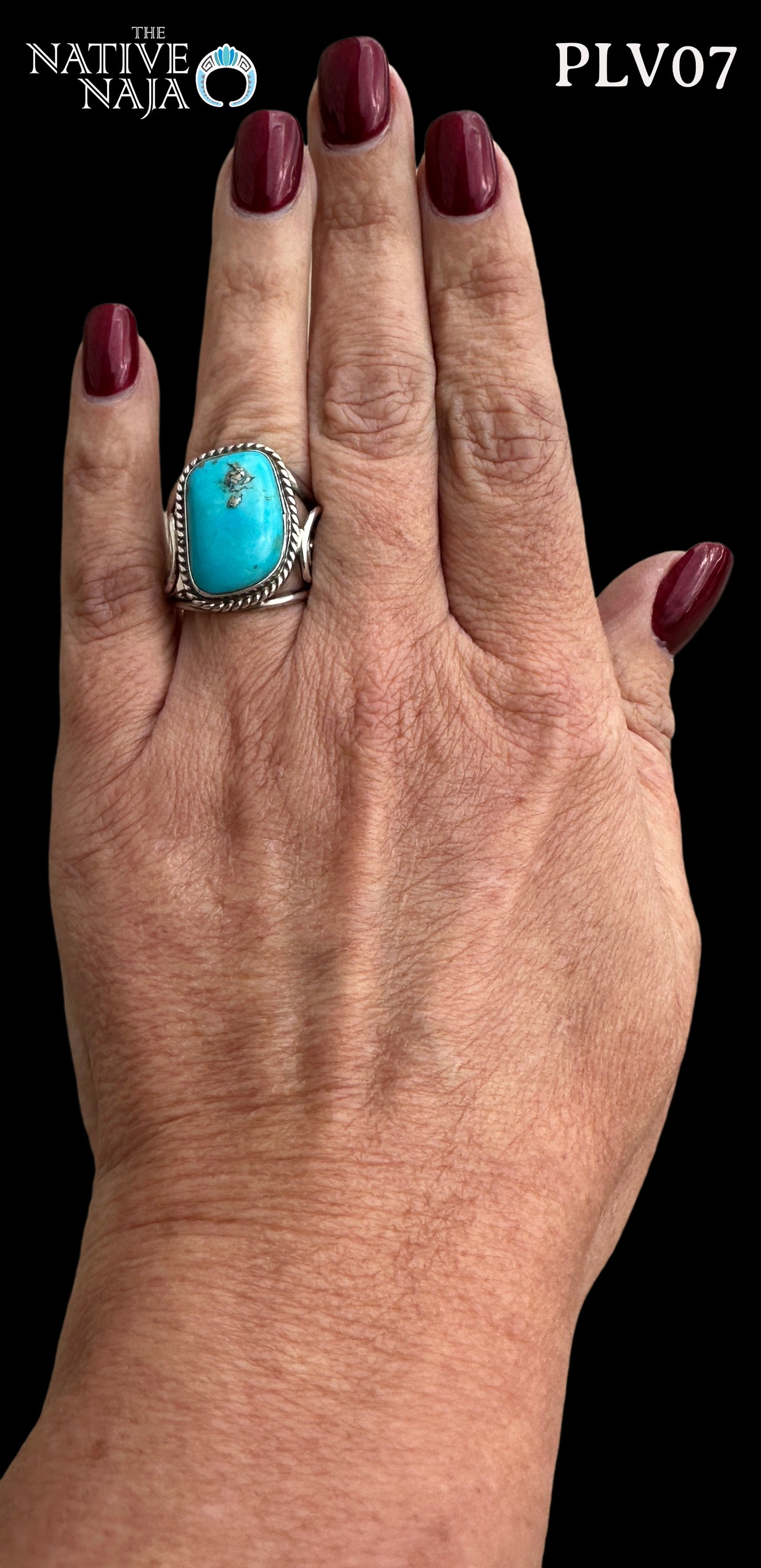 Pre-Owned RARE Contemporary Navajo Emer Thompson Sterling Kingman Turquoise & Sterling Silver Ring SZ Adjustable PLV07