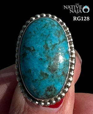 Navajo Art Platero Sterling Silver & Kingman Turquoise Ring SZ 6 1/2 RG128