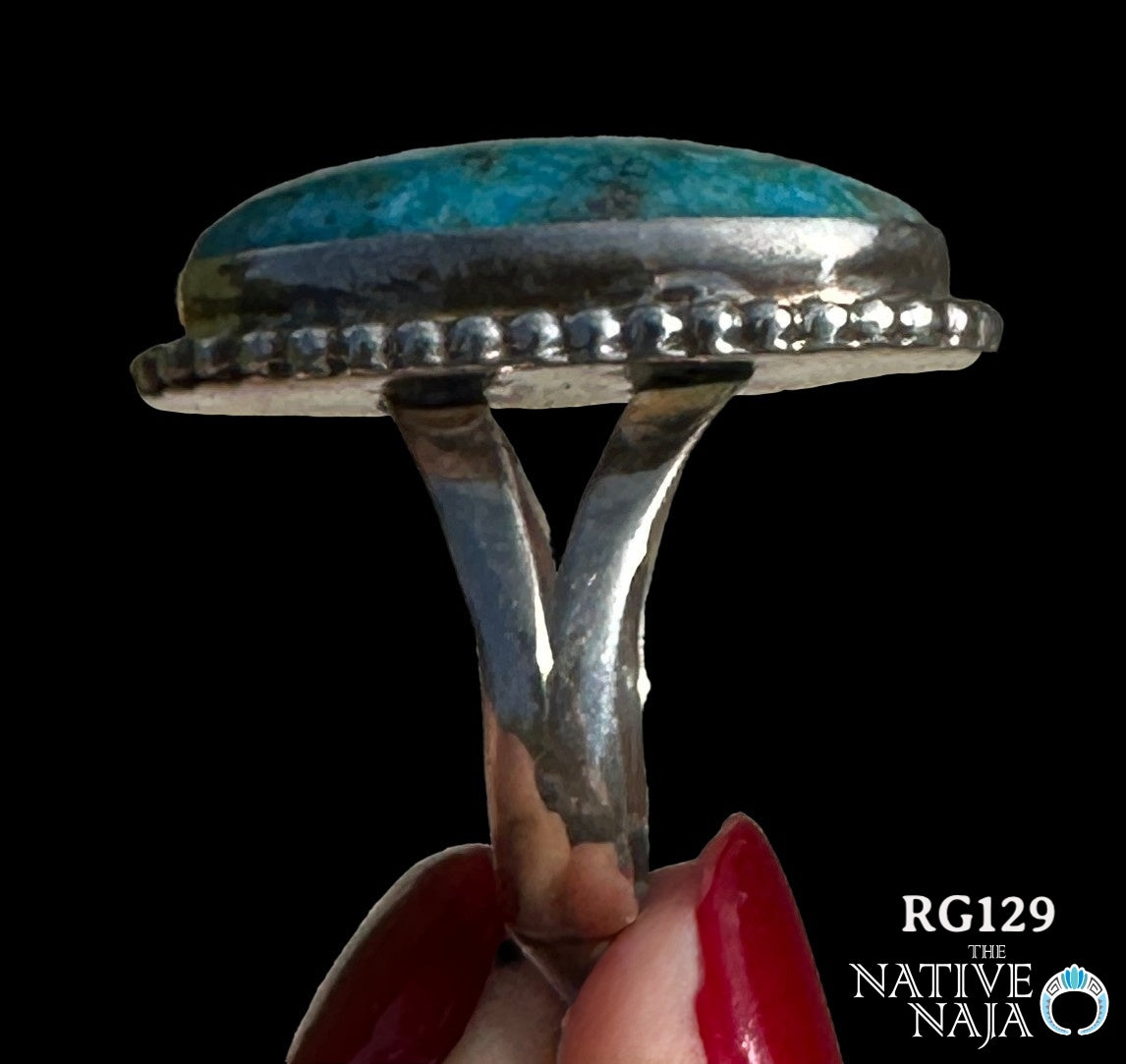 Navajo Art Platero Sterling Silver & Kingman Turquoise Ring SZ 6 1/4 RG129